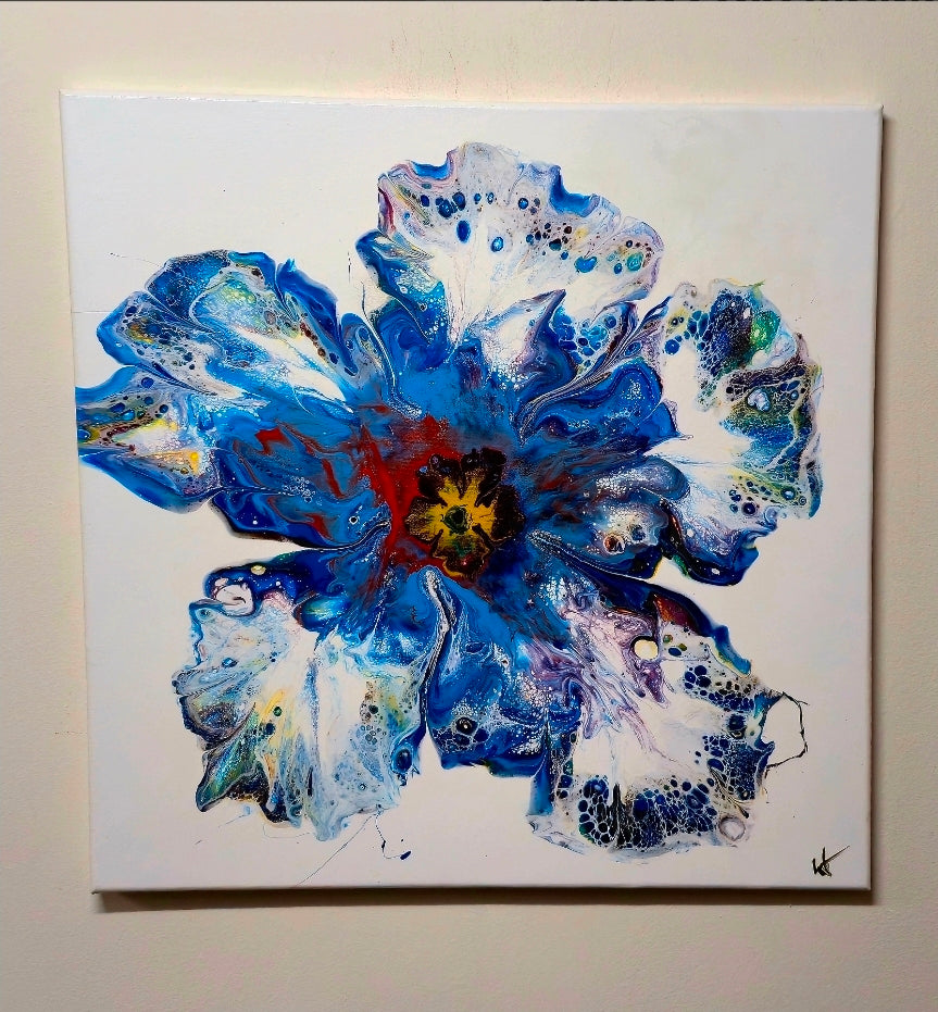 Obraz akrylowy Niebieski Kwiat 50x50cm - Ręcznie malowany