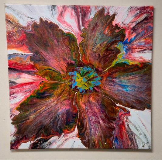 Obraz Kwiat 50x50cm - Abstrakcja Czerwień i Zieleń