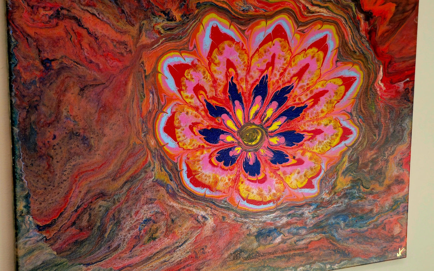 Obraz Kwiat 50x70cm - Abstrakcja Czerwień Błękit Zieleń