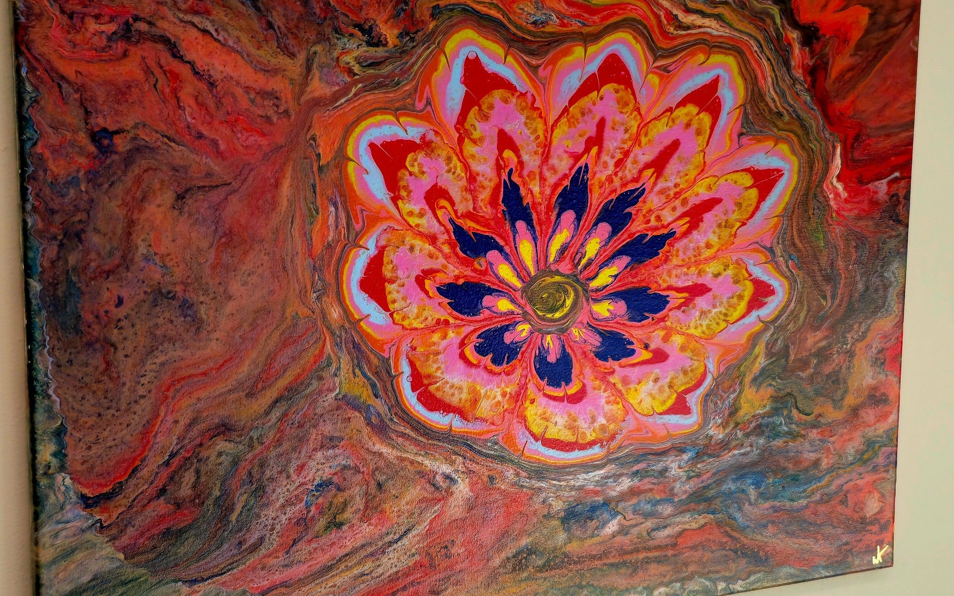 Obraz Kwiat 50x70cm - Abstrakcja Czerwień Błękit Zieleń