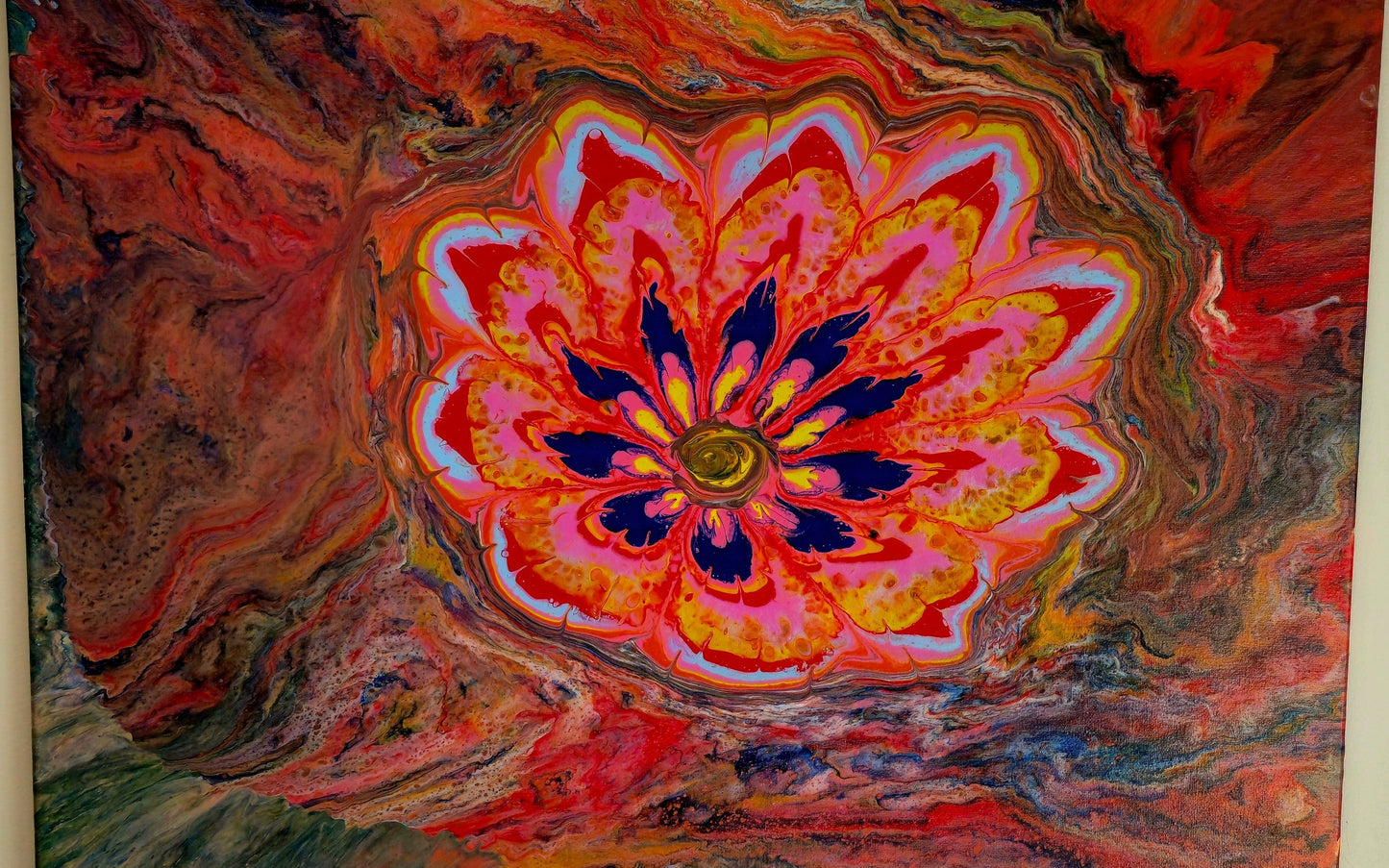 Obraz Kwiat 50x70cm - Abstrakcja Czerwień Błękit Zieleń