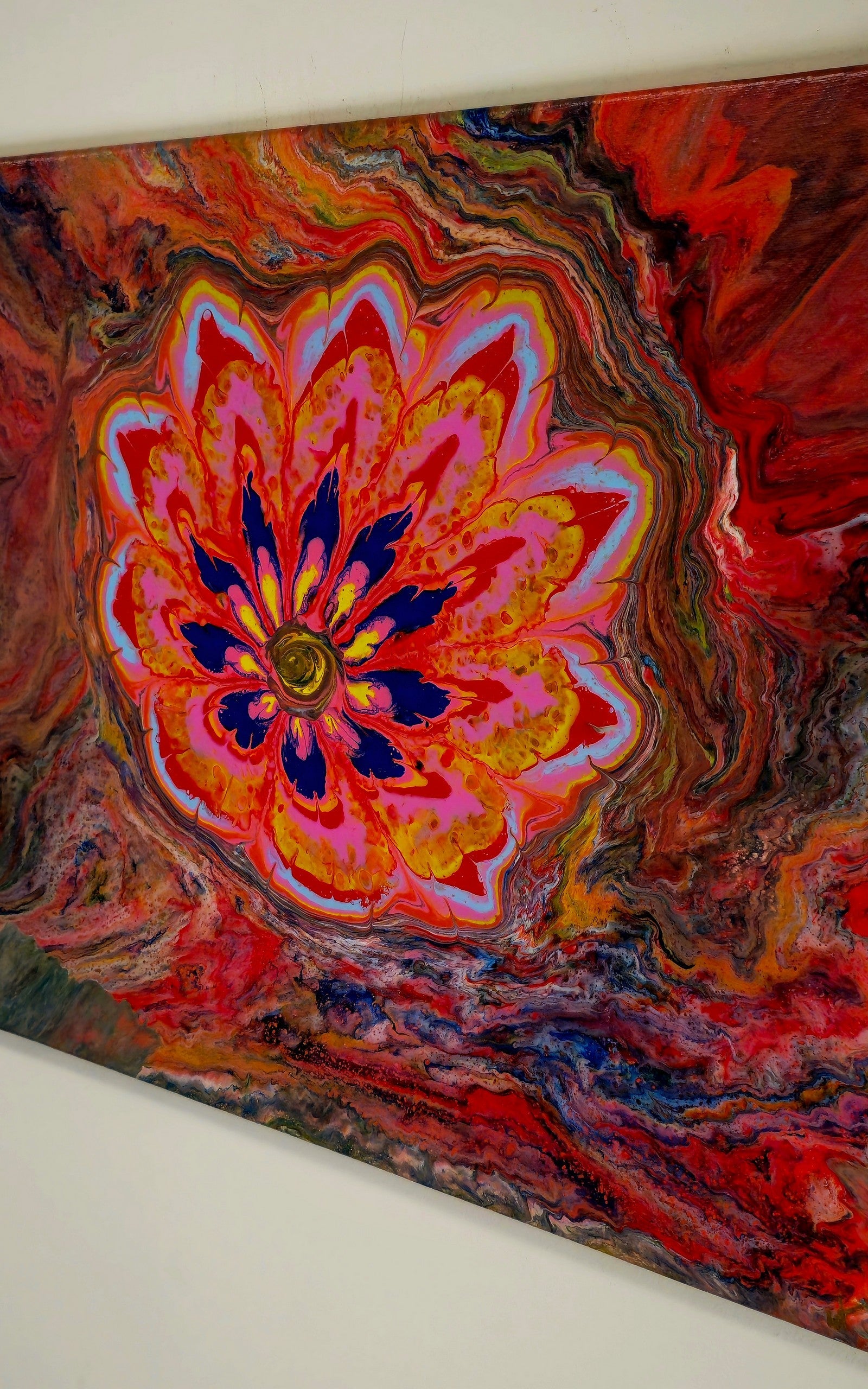 Obraz Kwiat 50x70cm - Abstrakcja Czerwień Błękit Zieleń