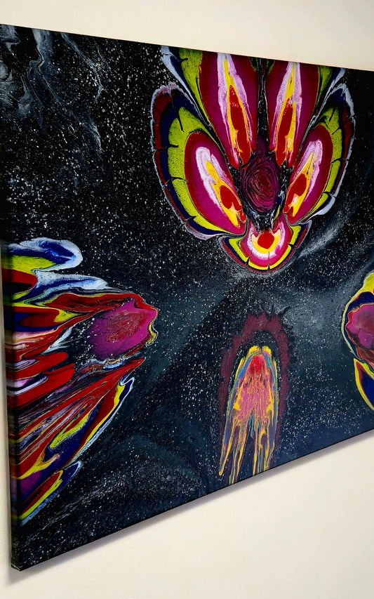 Obraz Kwiat Kosmiczny 50x70cm - Abstrakcja Purpura Złoto
