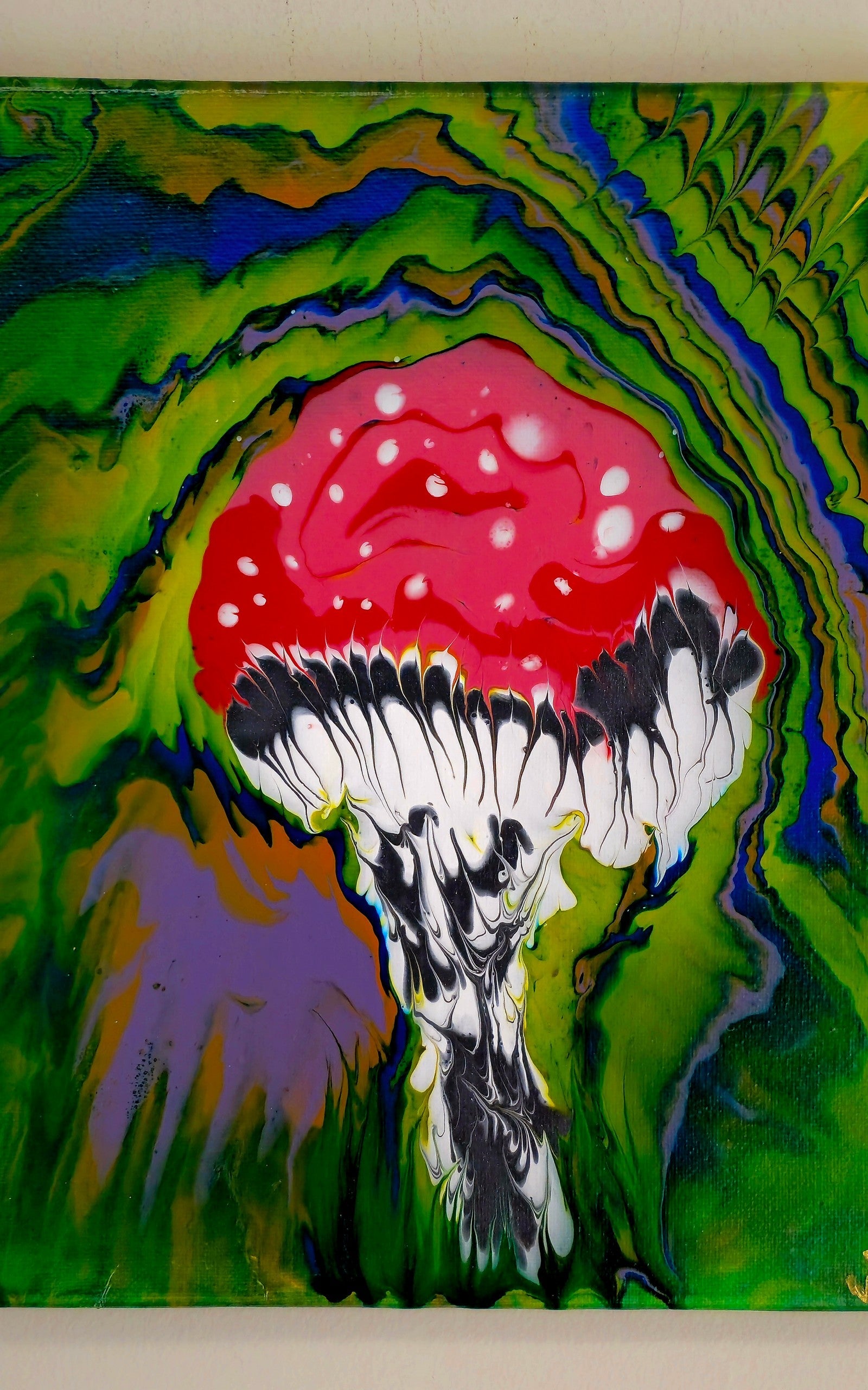Obraz Muchomor 24x30cm - Abstrakcja Zieleń i Czerwień