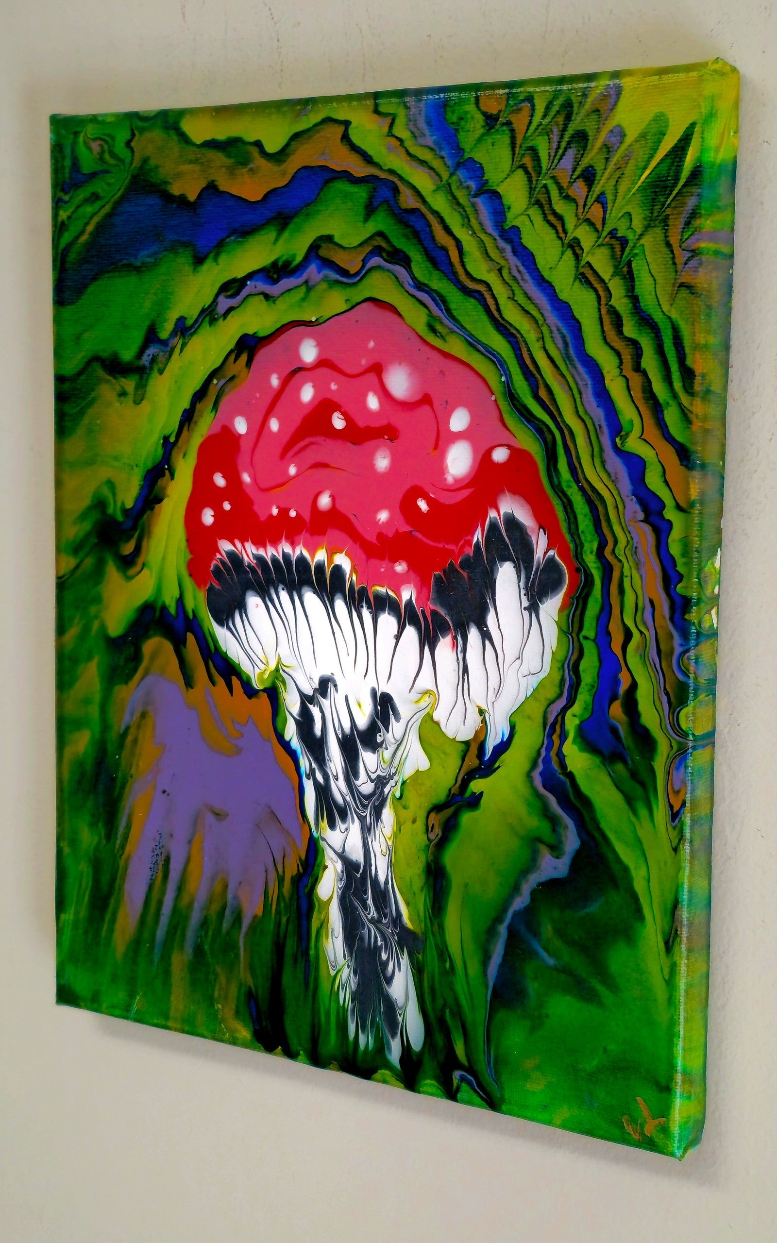 Obraz Muchomor 24x30cm - Abstrakcja Zieleń i Czerwień