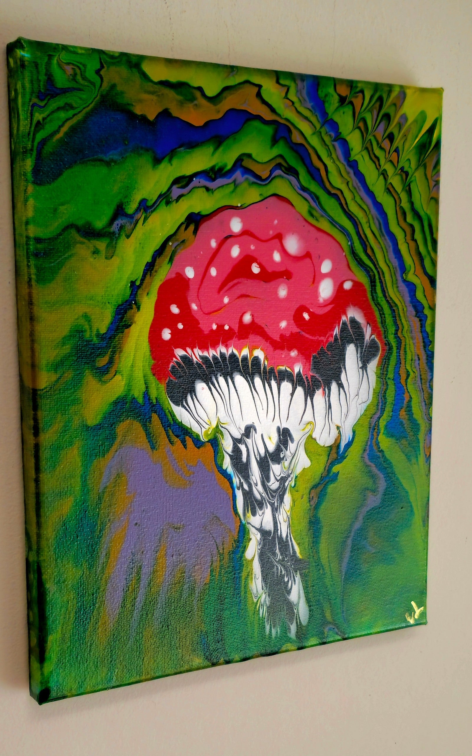 Obraz Muchomor 24x30cm - Abstrakcja Zieleń i Czerwień