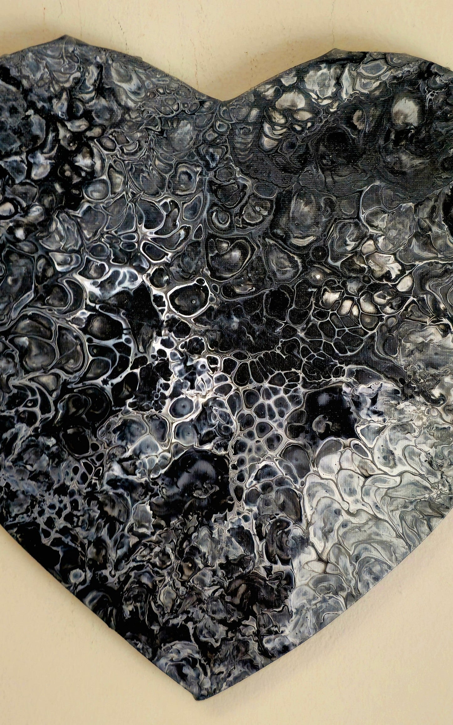 Obraz Serce 27cm - Czarno-Biały Pouring Art