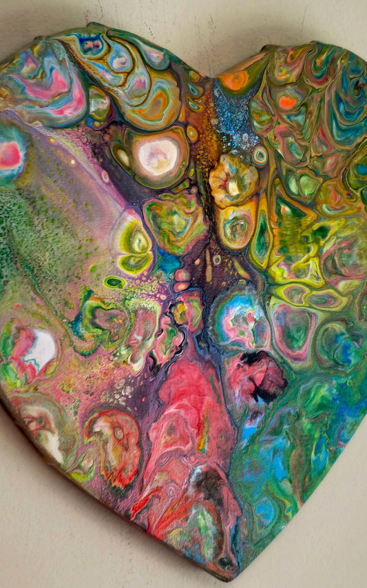 Obraz Serce 27cm - Kolorowa Abstrakcja Pouring Art