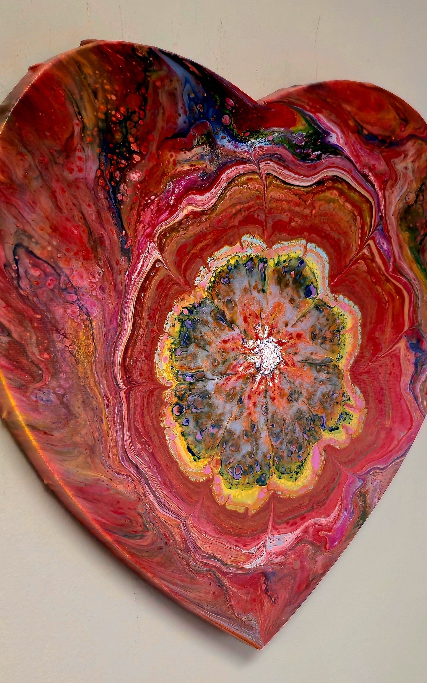 Obraz Serce 27cm - Kwiatowy Wzór Czerwień Pouring Art