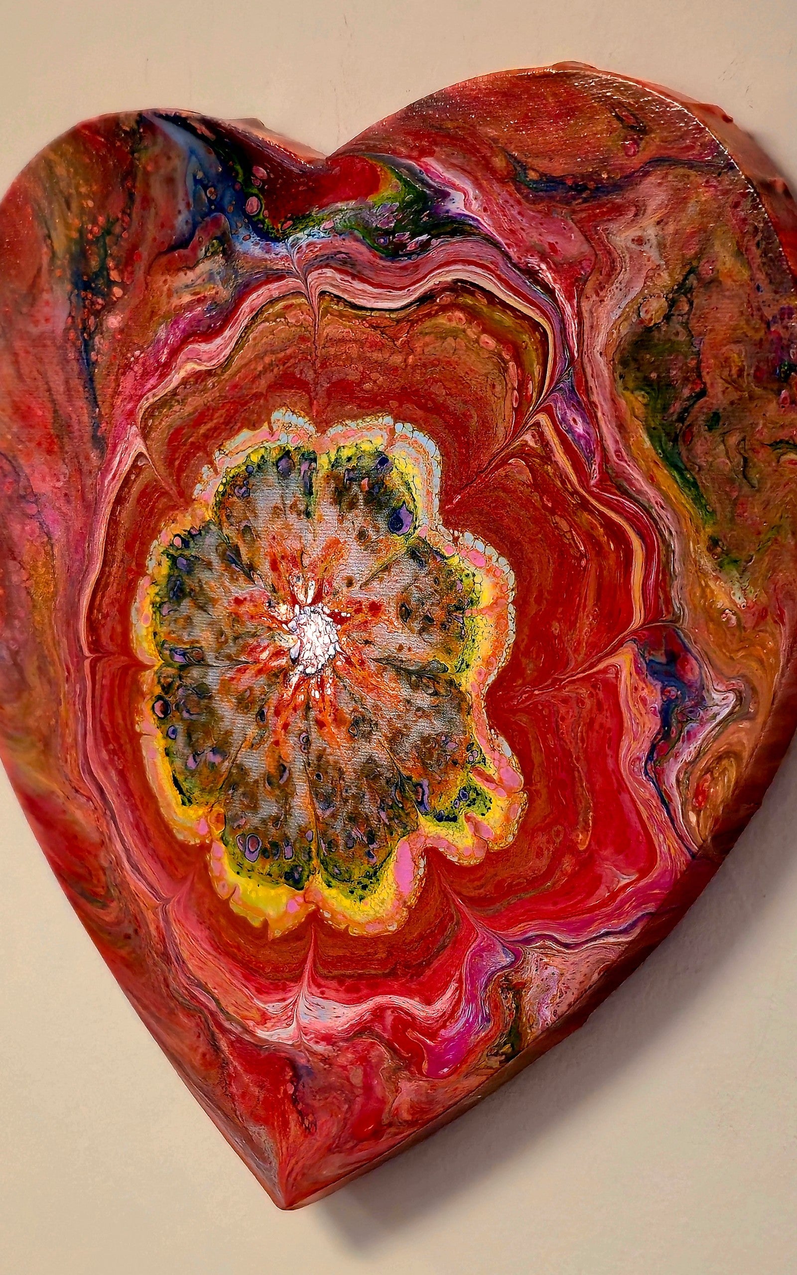 Obraz Serce 27cm - Kwiatowy Wzór Czerwień Pouring Art
