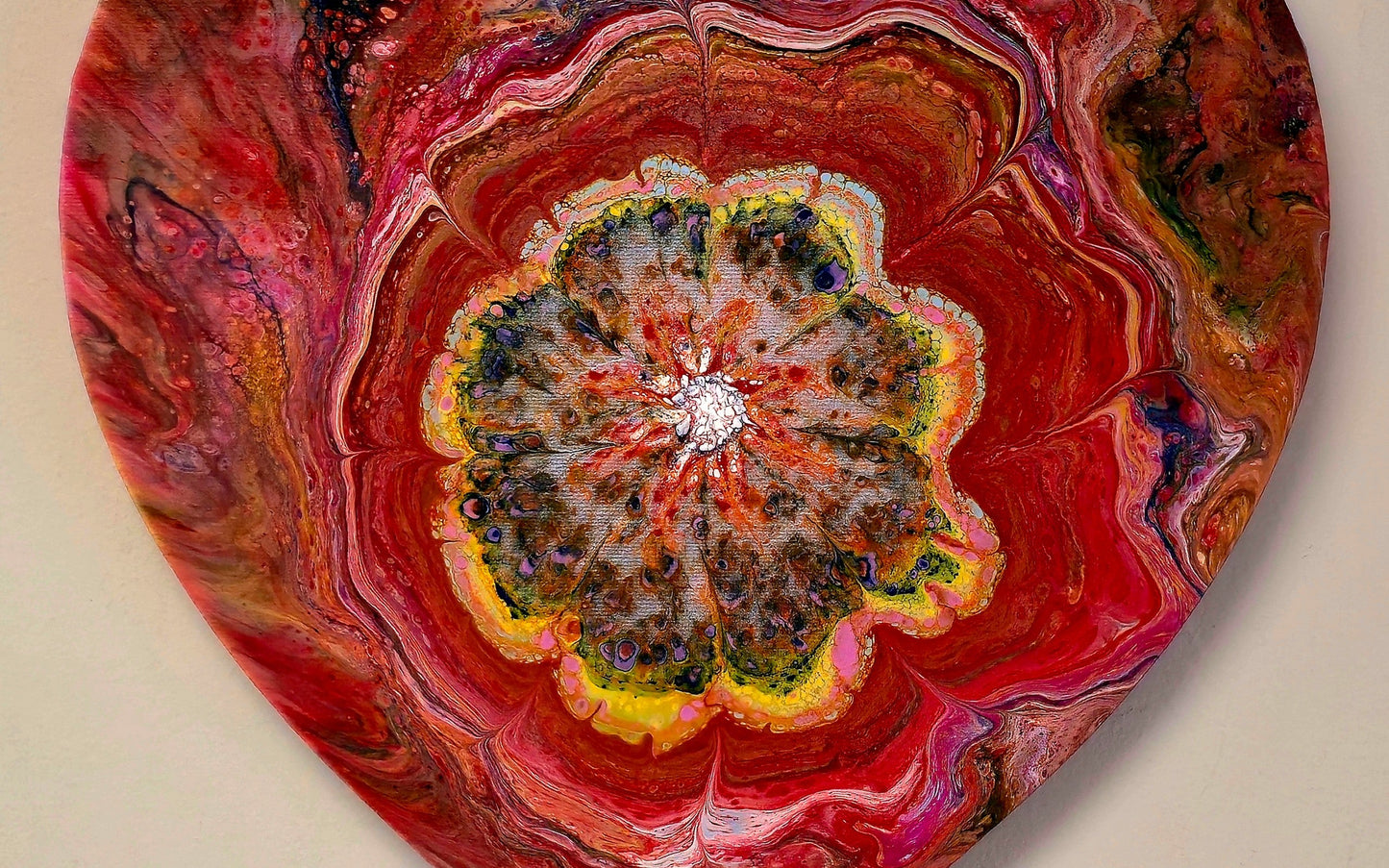 Obraz Serce 27cm - Kwiatowy Wzór Czerwień Pouring Art