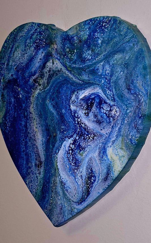Obraz Serce 27cm - Niebieski Pouring Art