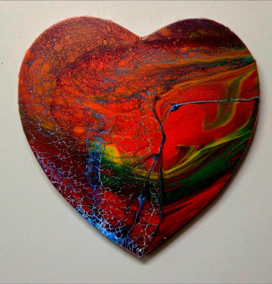 Obraz Serce 29cm - Czerwień Zieleń Niebieski Abstrakcja