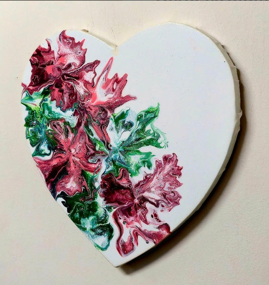 Obraz Serce 29cm - Kwiatowy Wzór Bordo i Zieleń