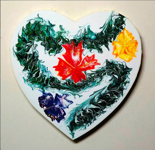 Obraz Serce 29cm - Kwiatowy Wzór Zieleń Wielokolorowy