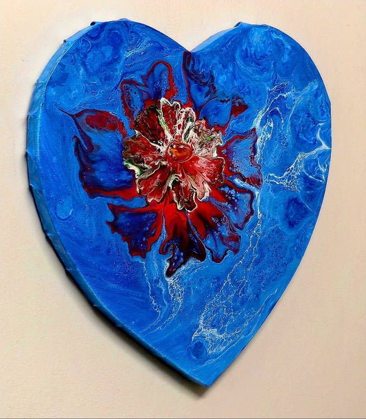 Obraz Serce 29cm - Niebieski Kwiat Abstrakcyjny