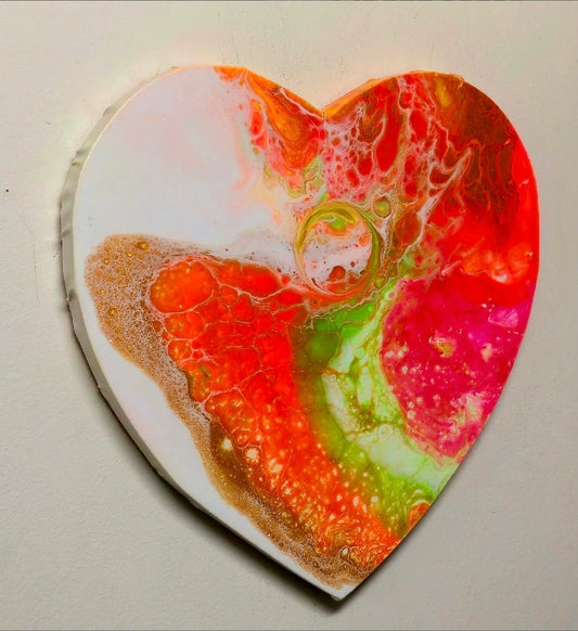 Obraz Serce 29cm - Pouring Art Pomarańcz i Zieleń