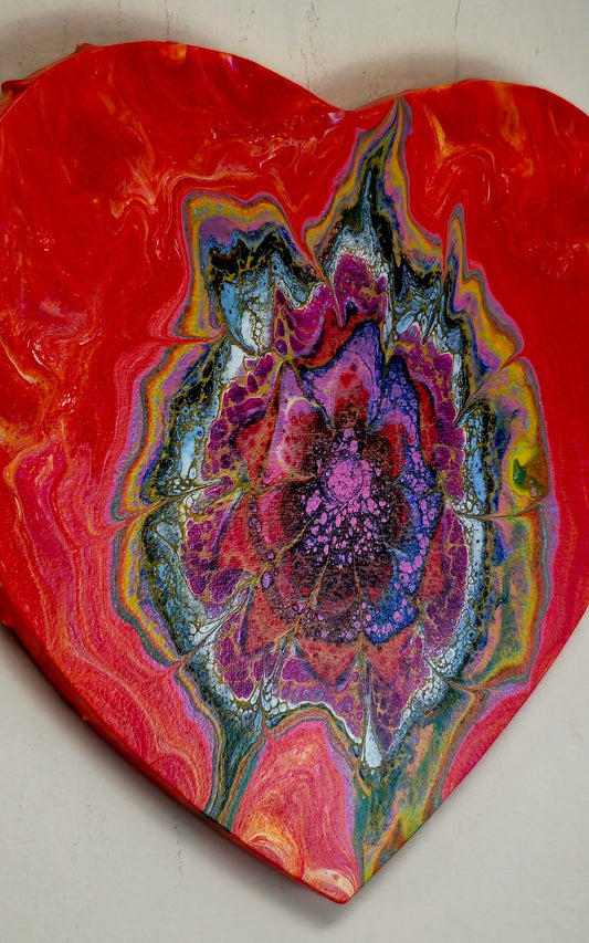 Obraz Serce 30cm - Kwiatowy Wzór Czerwień Żółć Fiolet