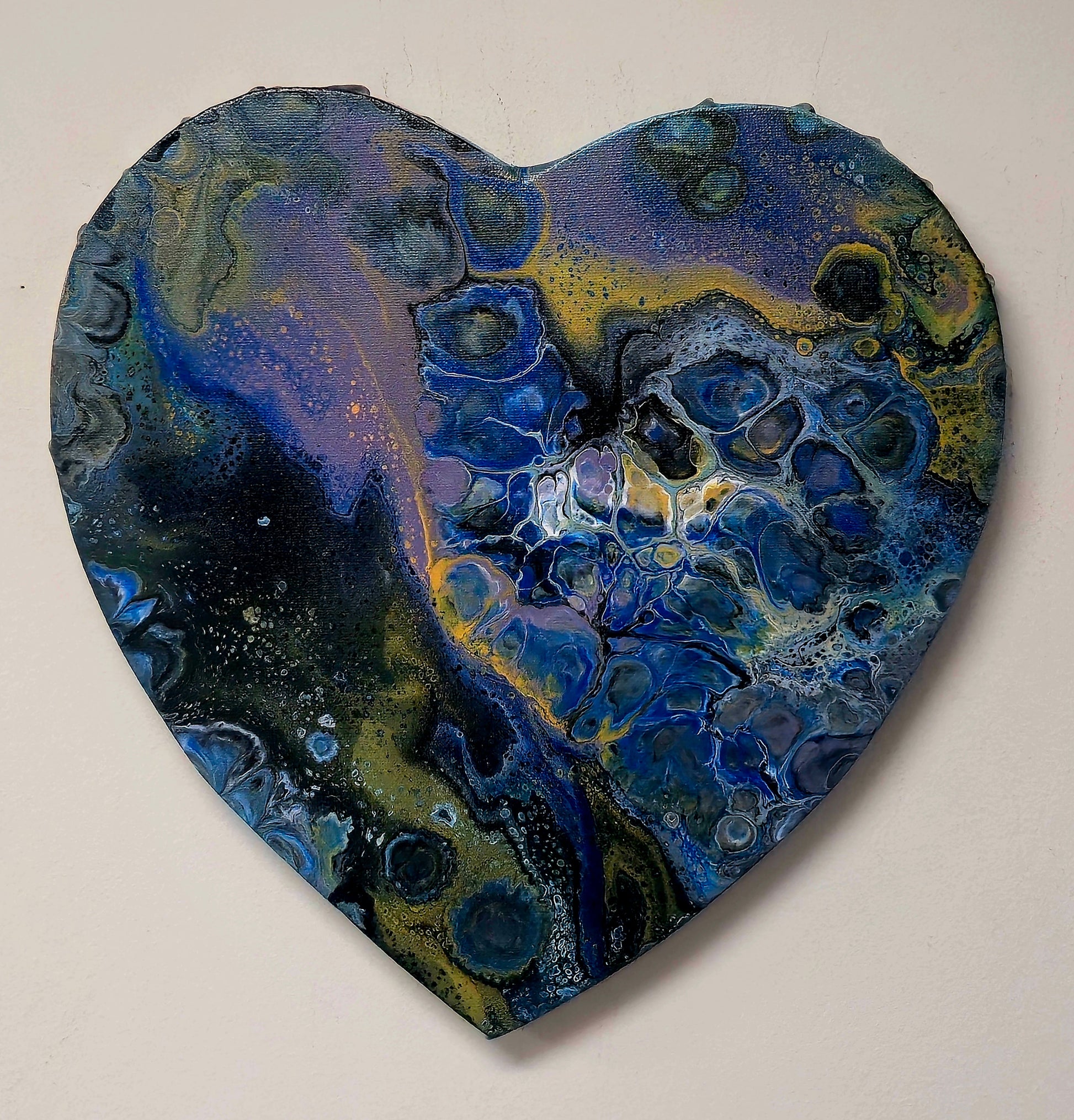 Obraz Serce 30cm - Pouring Art Błękit Czerń Złoto
