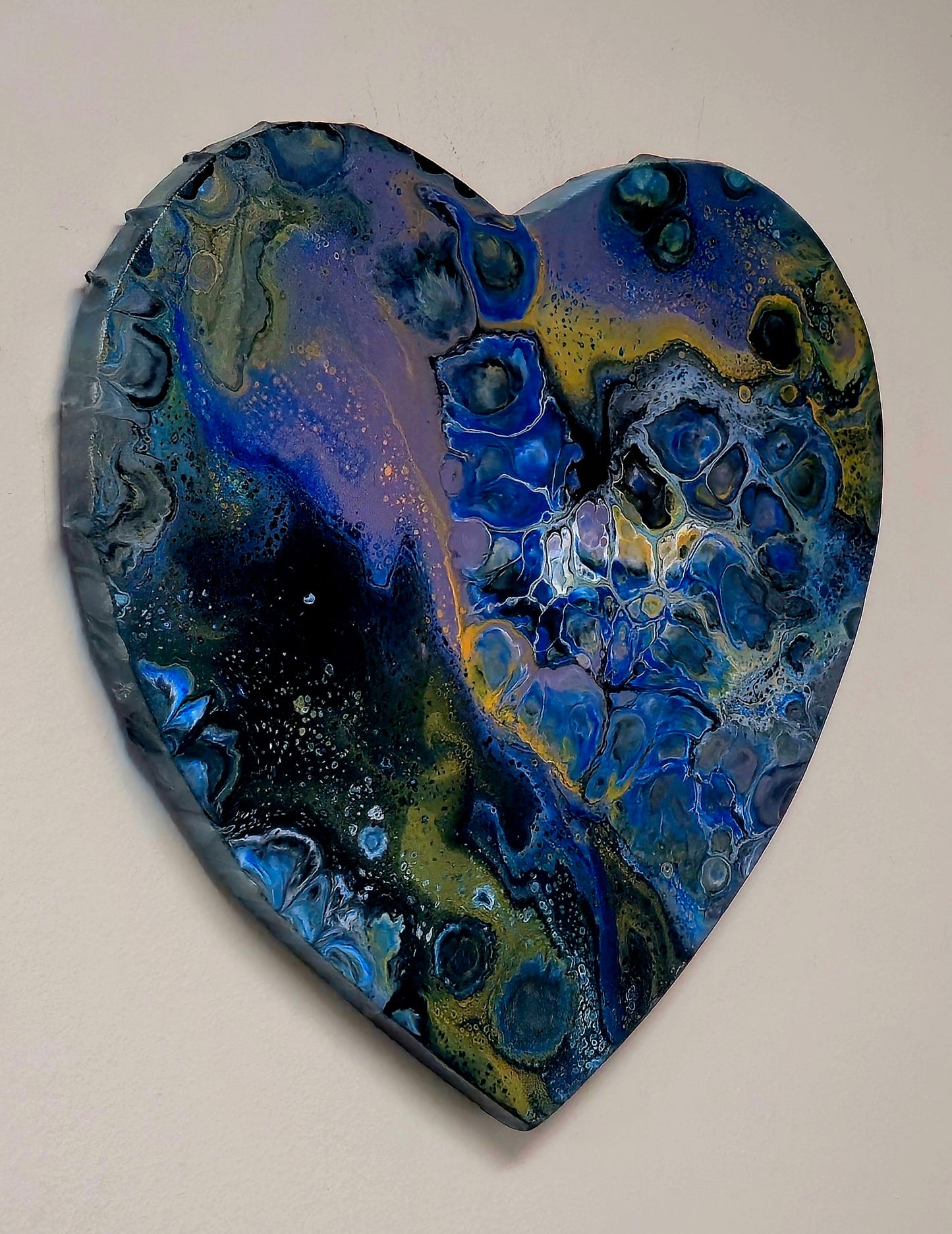 Obraz Serce 30cm - Pouring Art Błękit Czerń Złoto