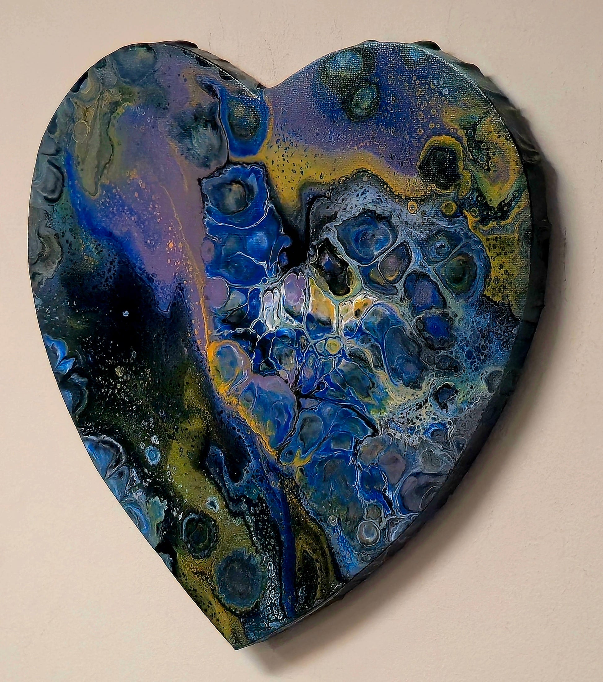 Obraz Serce 30cm - Pouring Art Błękit Czerń Złoto