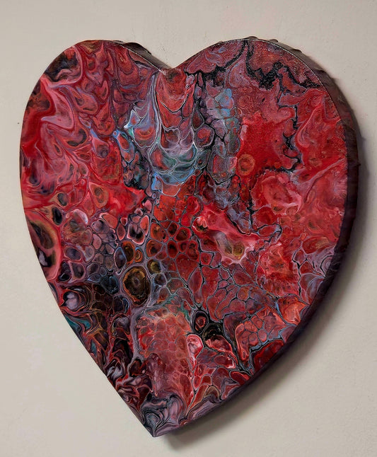 Obraz Serce 30cm - Pouring Art Czerwień Czerń Błękit