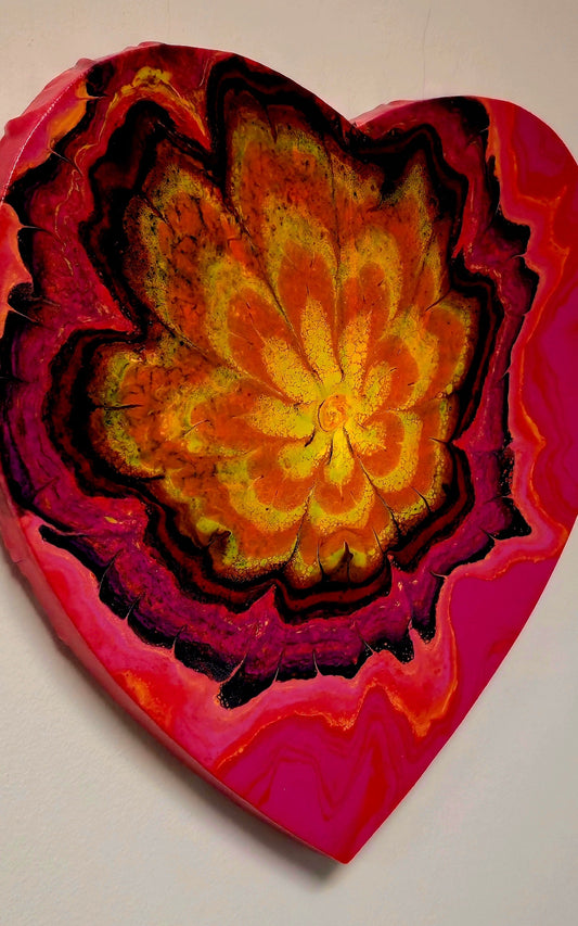 Obraz Serce 30cm - Róż Pomarańcz Żółć Kwiatowy