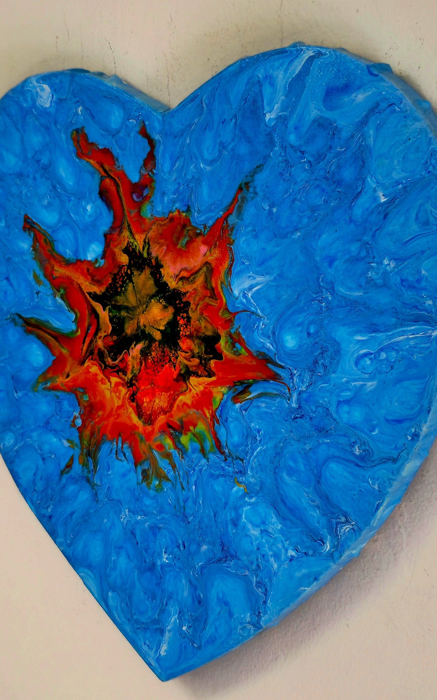Obraz Serce 50x50cm - Niebieski Kwiat Pouring Art