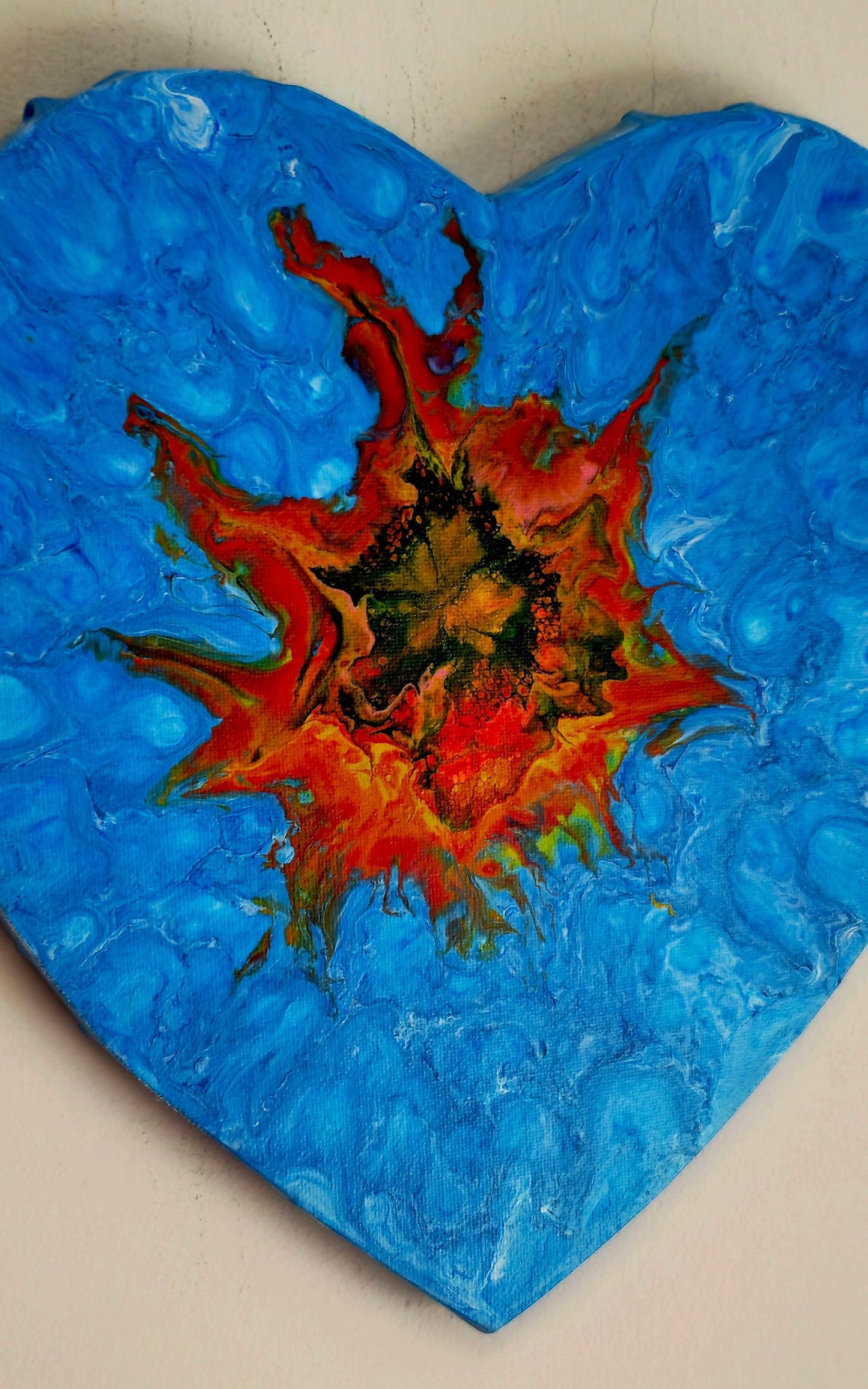Obraz Serce 50x50cm - Niebieski Kwiat Pouring Art