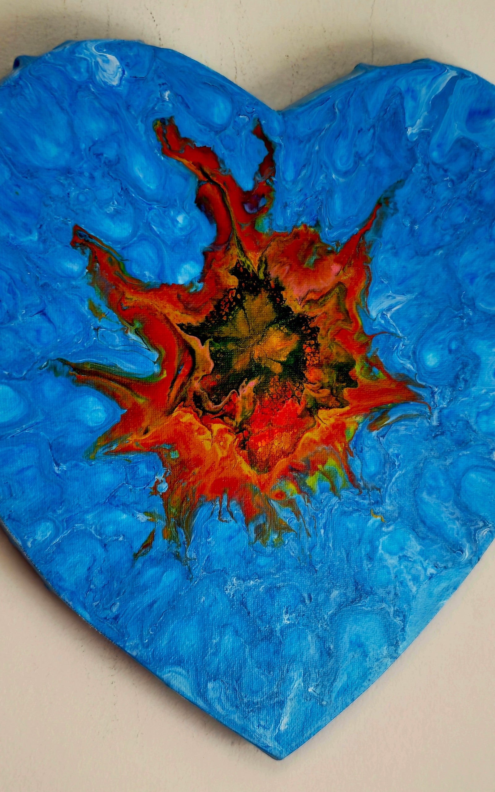 Obraz Serce 50x50cm - Niebieski Kwiat Pouring Art