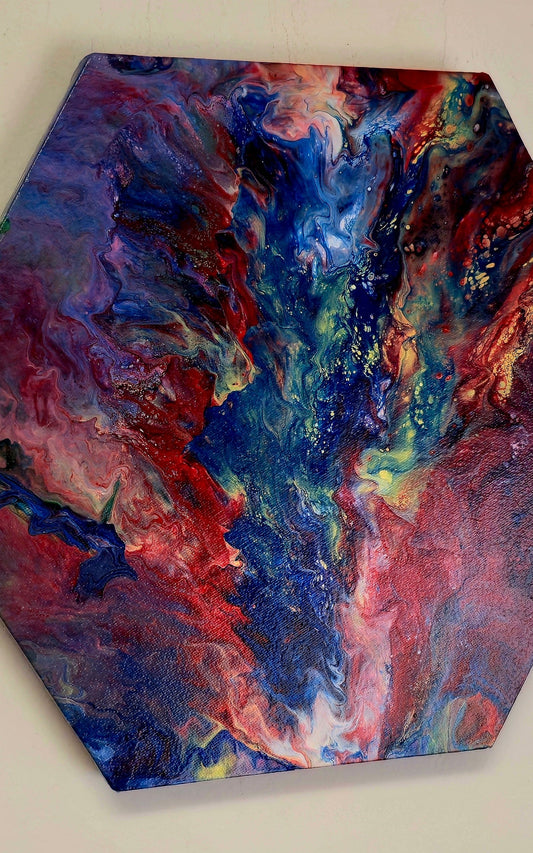 Obraz sześciokątny 20cm - Niebieski Czerwień Fiolet