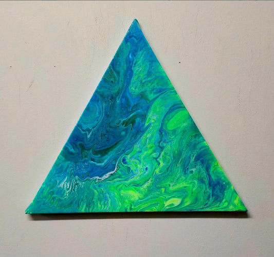 Obraz trójkątny 30cm - Fluid Art Niebieski i Zielony