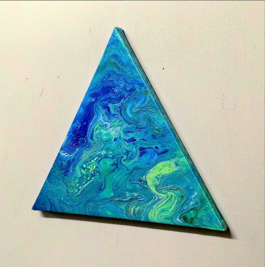Obraz trójkątny Fluid Art 30cm - Błękit i Zieleń