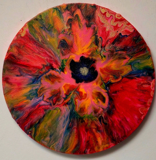 Okrągły obraz 30cm - Kolorowa Abstrakcja Pouring Art