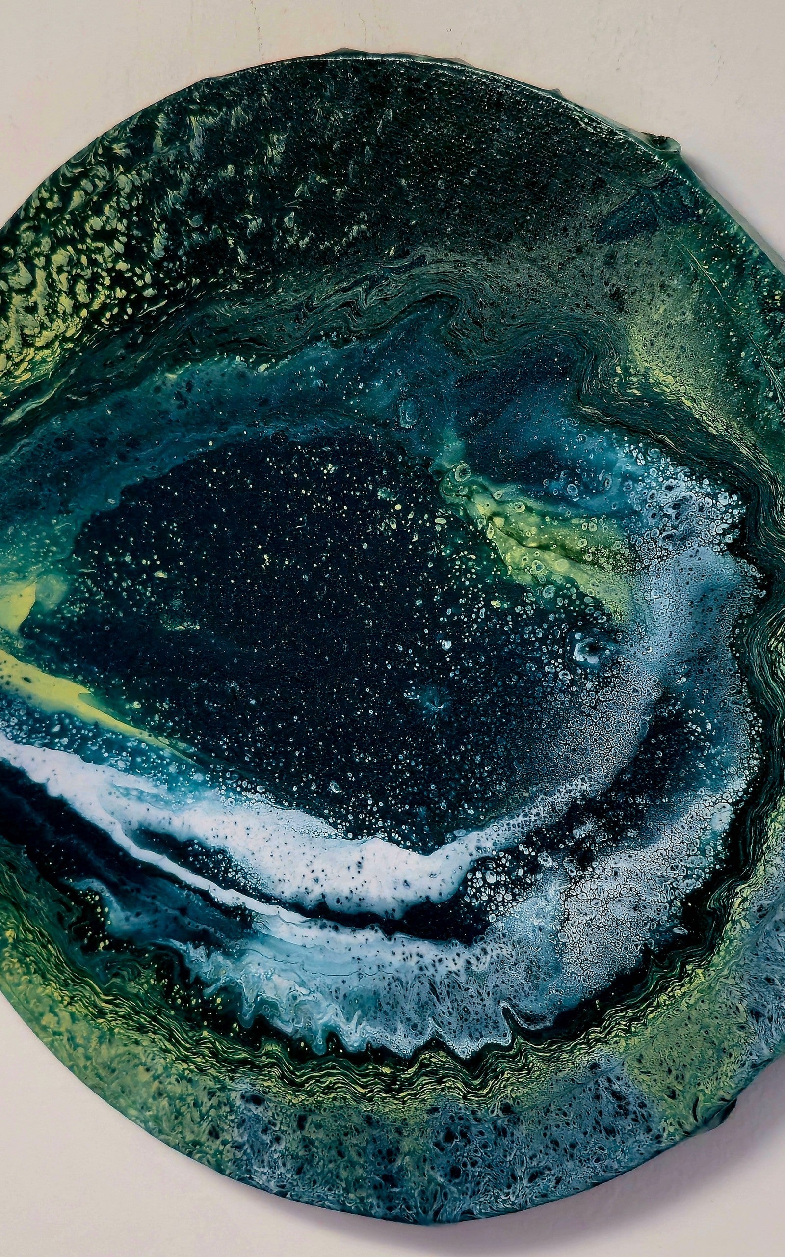 Okrągły obraz 30cm - Niebieski Pomarańcz Biel Pouring Art