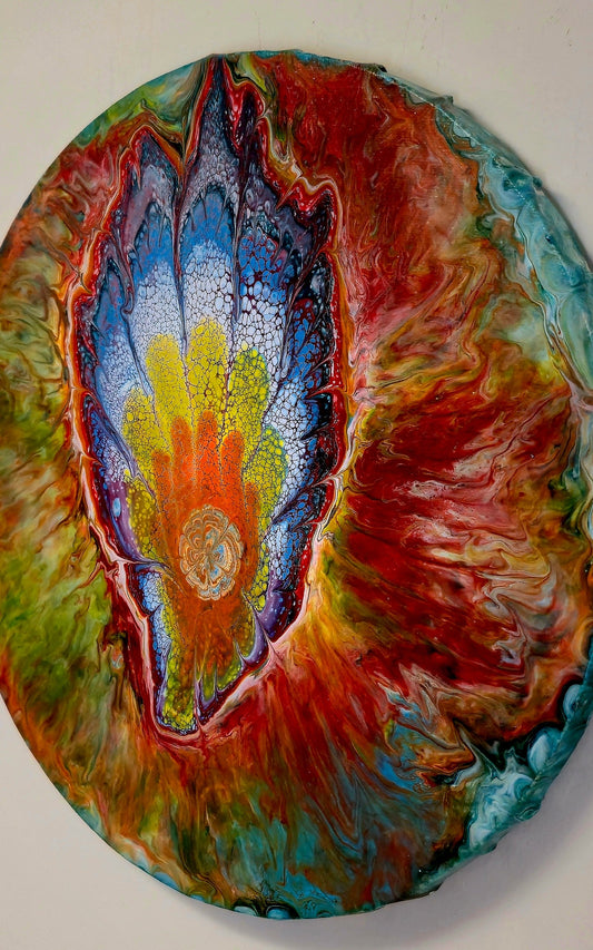 Okrągły obraz 30cm - Pouring Art Wielokolorowy