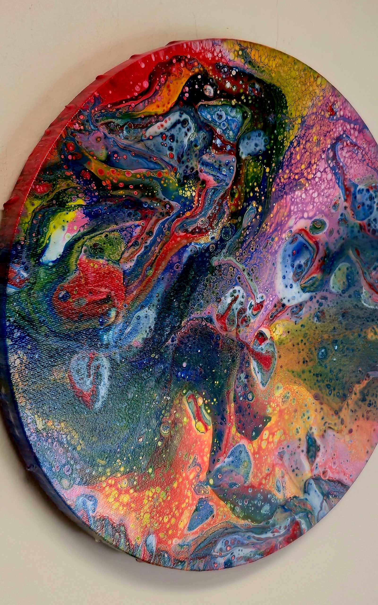 Okrągły obraz 30cm - Pouring Art Wielokolorowy
