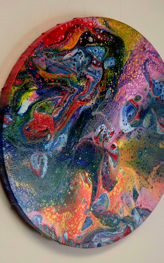 Okrągły obraz 30cm - Pouring Art Wielokolorowy