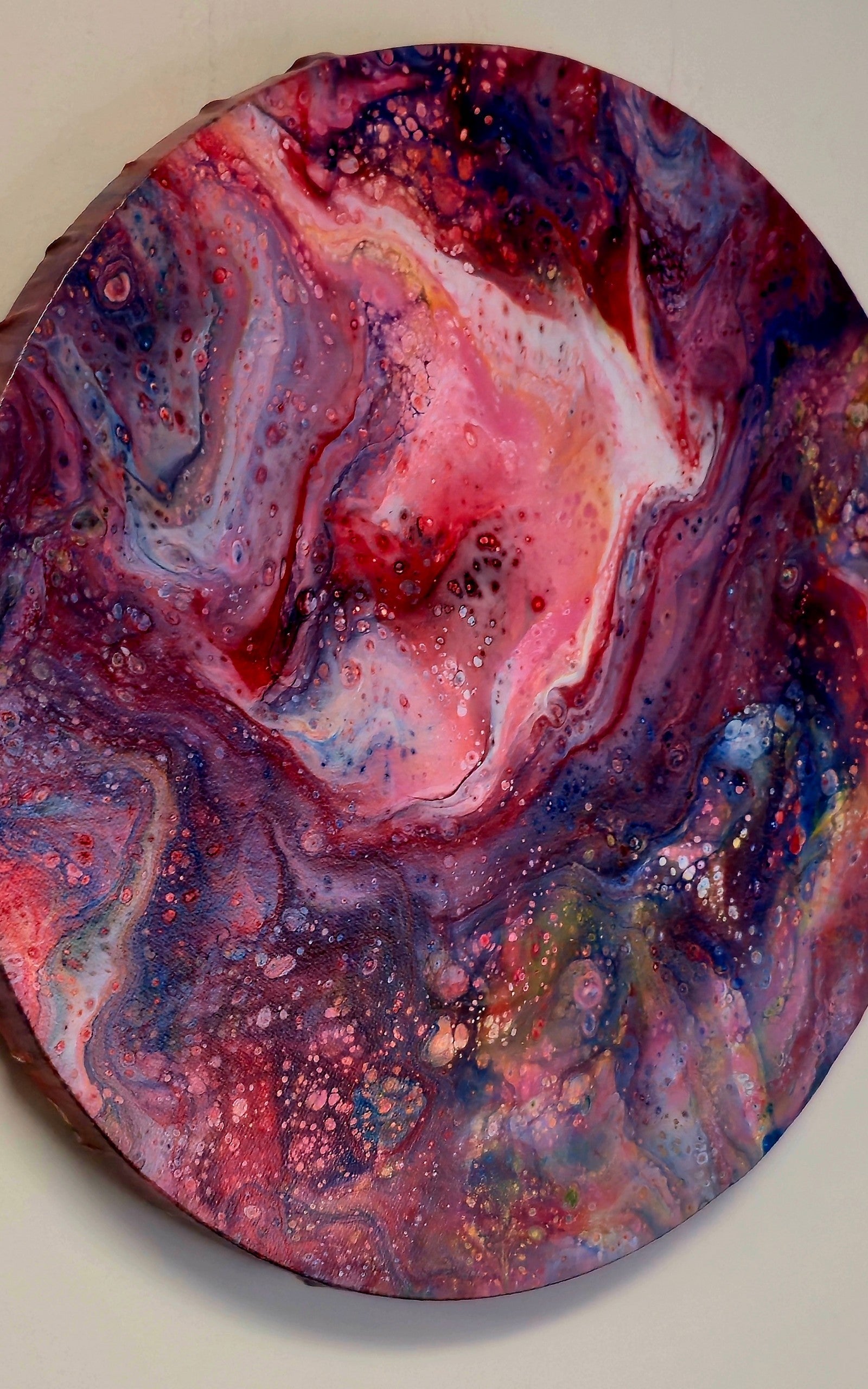 Okrągły obraz 30cm - Róż Fiolet Czerwień Pouring Art