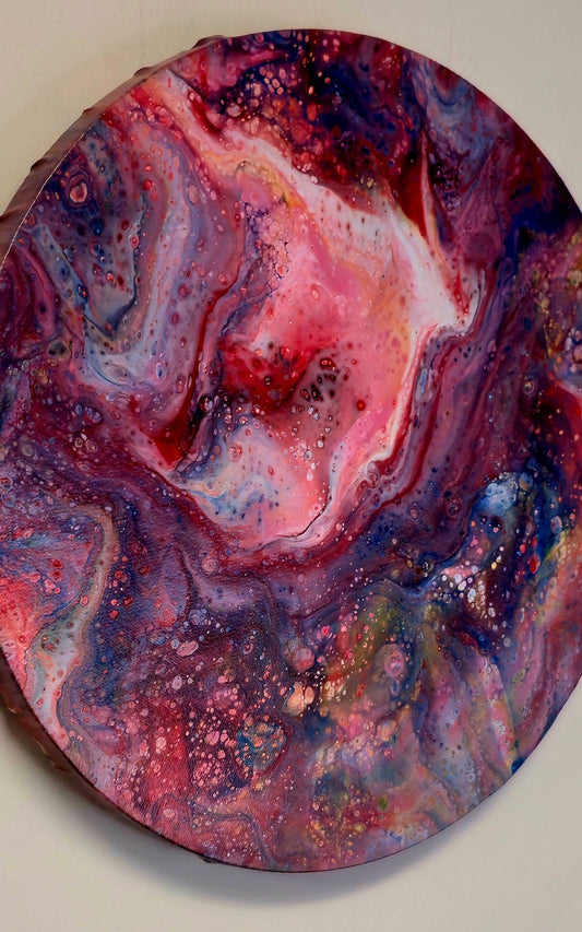 Okrągły obraz 30cm - Róż Fiolet Czerwień Pouring Art