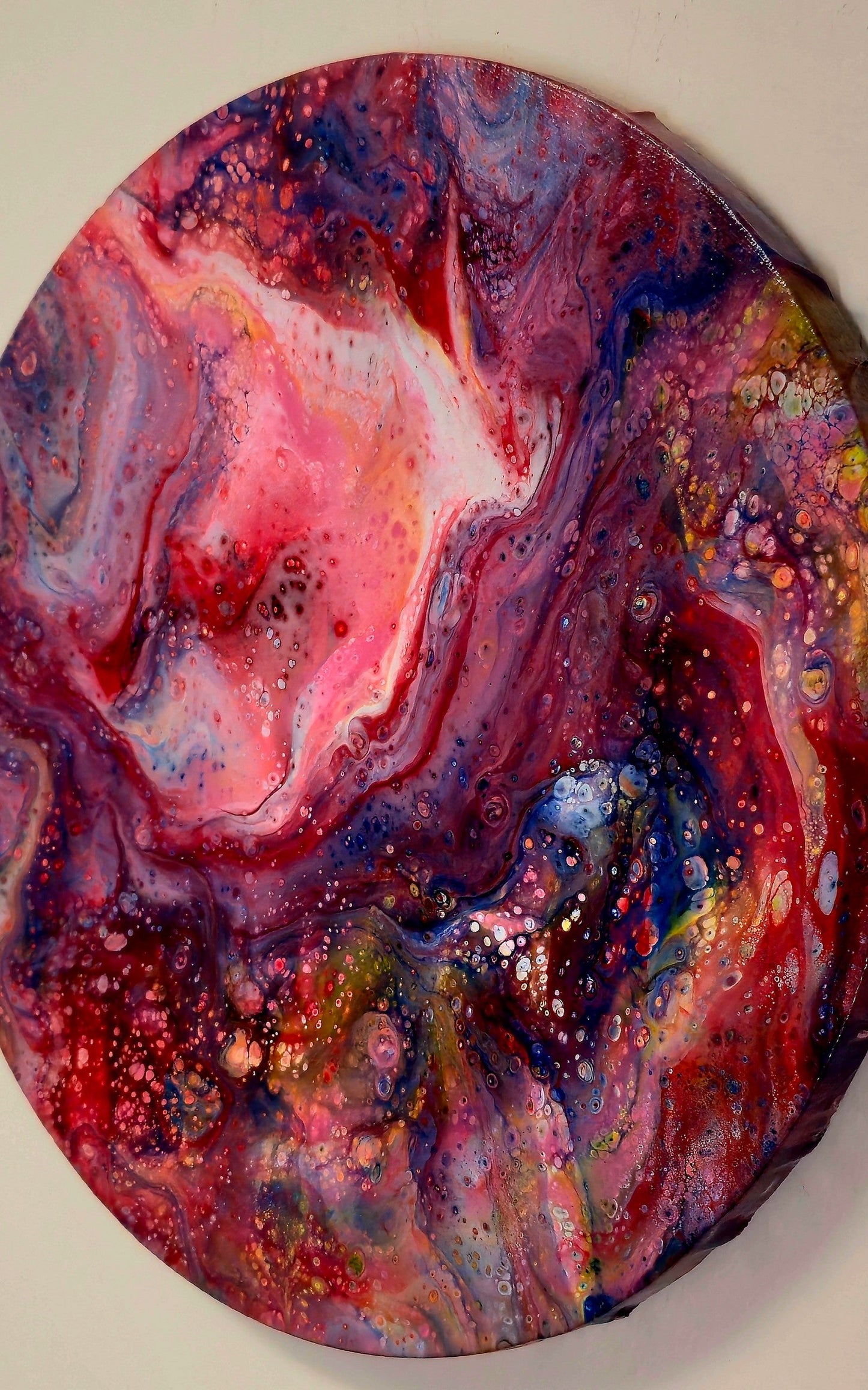 Okrągły obraz 30cm - Róż Fiolet Czerwień Pouring Art