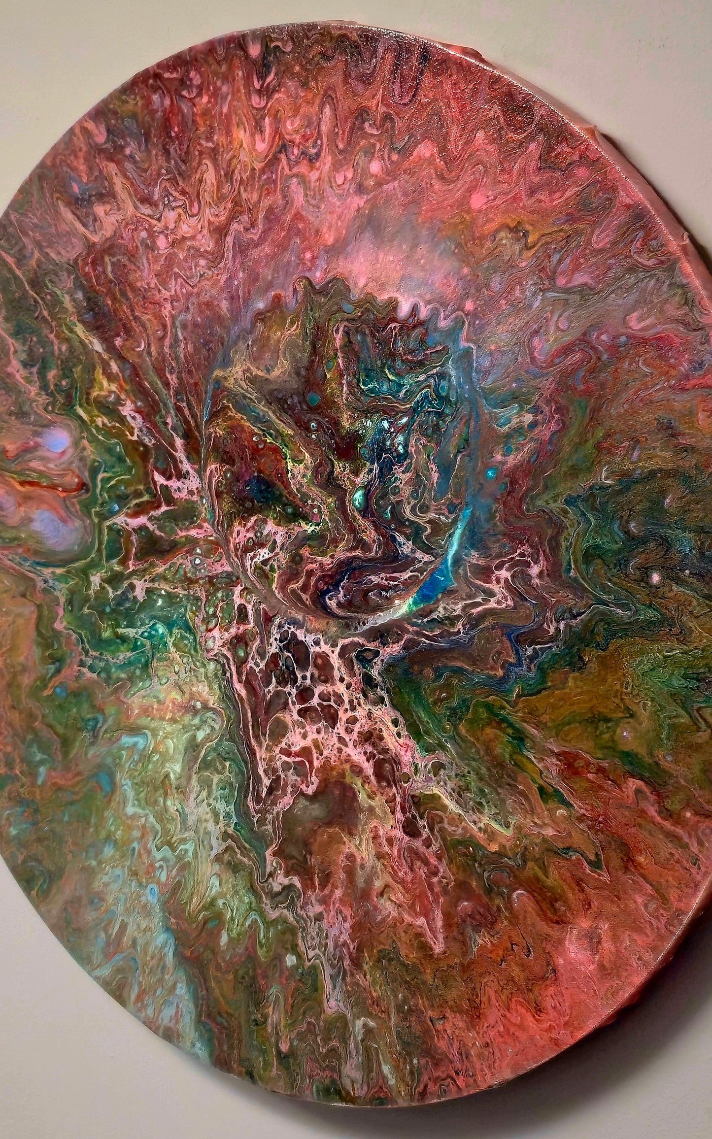 Okrągły obraz 50cm - Czerwień Zieleń Błękit Pouring Art