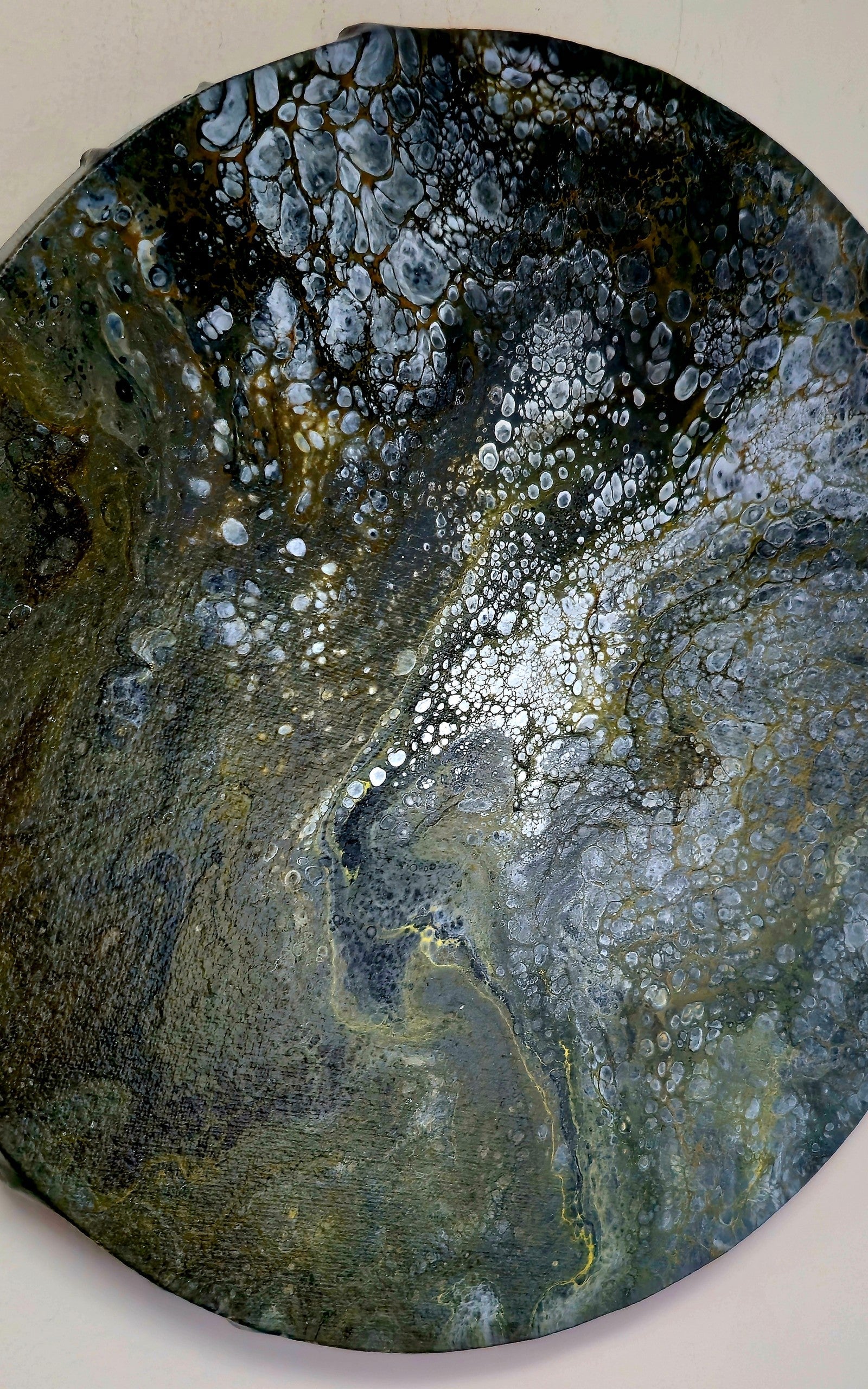 Okrągły obraz 50cm - Zieleń Złoto Srebro Pouring Art