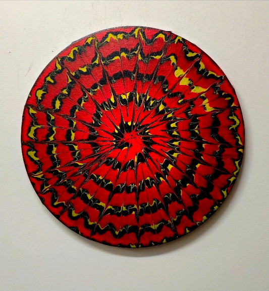 Okrągły obraz abstrakcyjny 30cm - Czerwień i Czerń