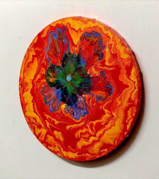 Okrągły obraz Kwiat 30cm - Abstrakcja Czerwień i Zieleń